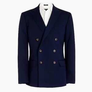 NEW J. Crew Men's Slim Thompson Navy Double-Breasted Blazer Suit Jacket - 40R